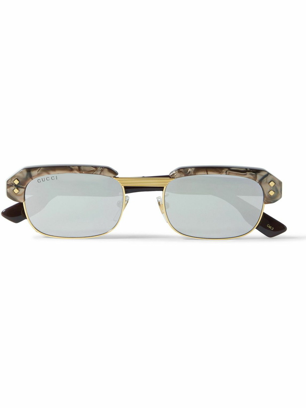 Photo: Gucci Eyewear - Rectangular-Frame Acetate and Gold-Tone Sunglasses