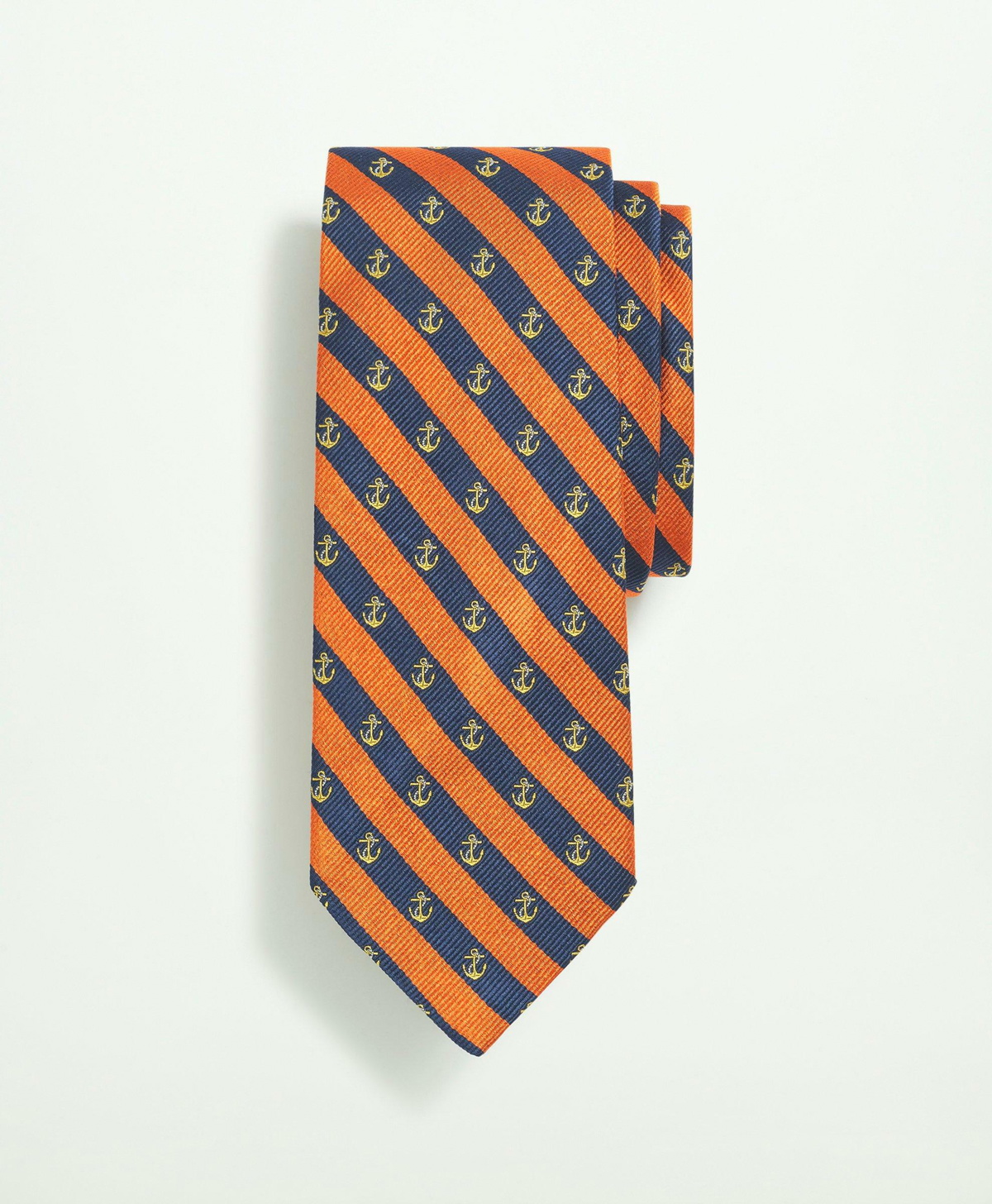 Brooks Brothers Men's Silk Stripe Anchor Pattern Tie | Orange/Navy