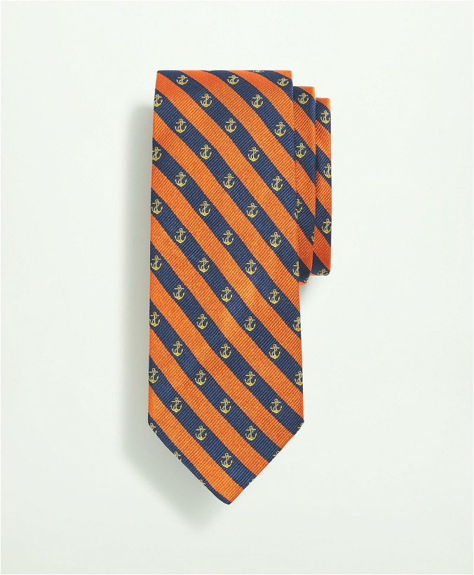 Photo: Brooks Brothers Men's Silk Stripe Anchor Pattern Tie | Orange/Navy