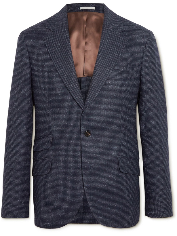 Photo: BRUNELLO CUCINELLI - Unstructured Micro-Houndstooth Wool and Silk-Blend Blazer - Blue