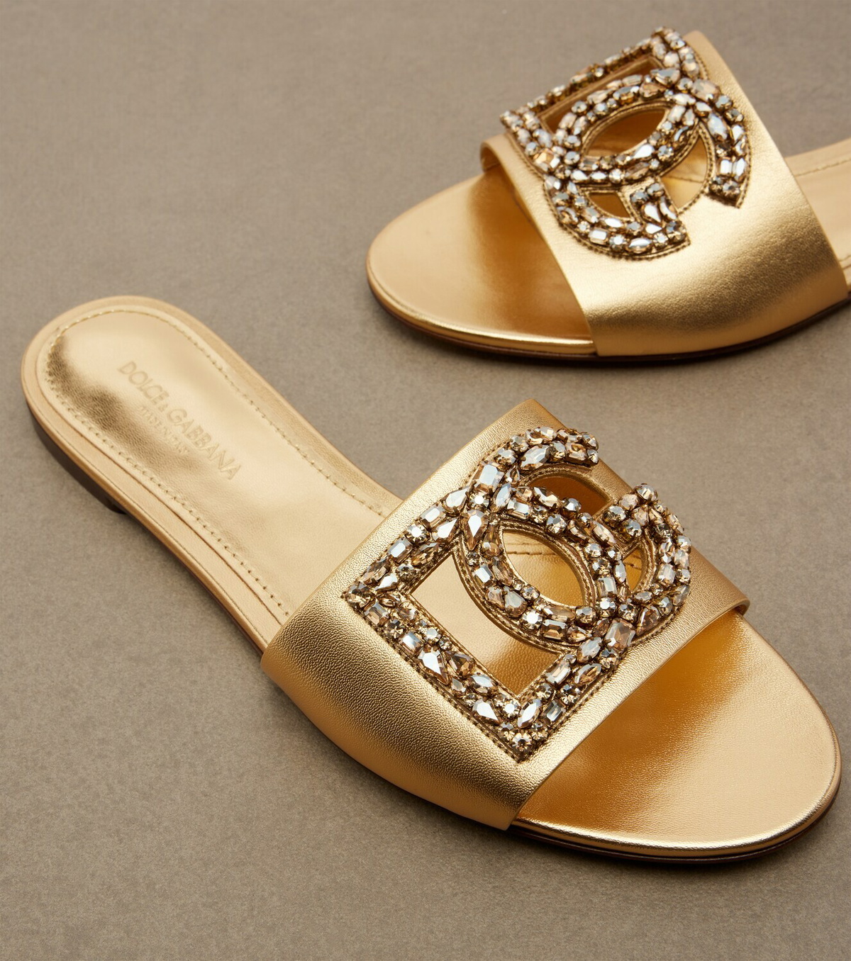 Dolce&Gabbana DG embellished metallic leather slides