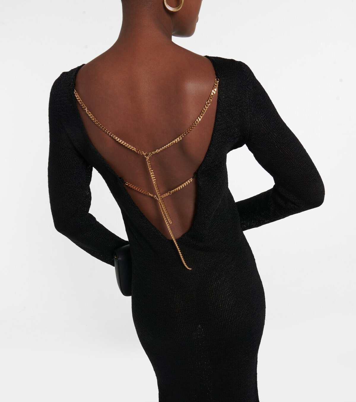 navy blue dress for baby girl Long Sleeve Embellished Backless Maxi Dress Teal main image 0