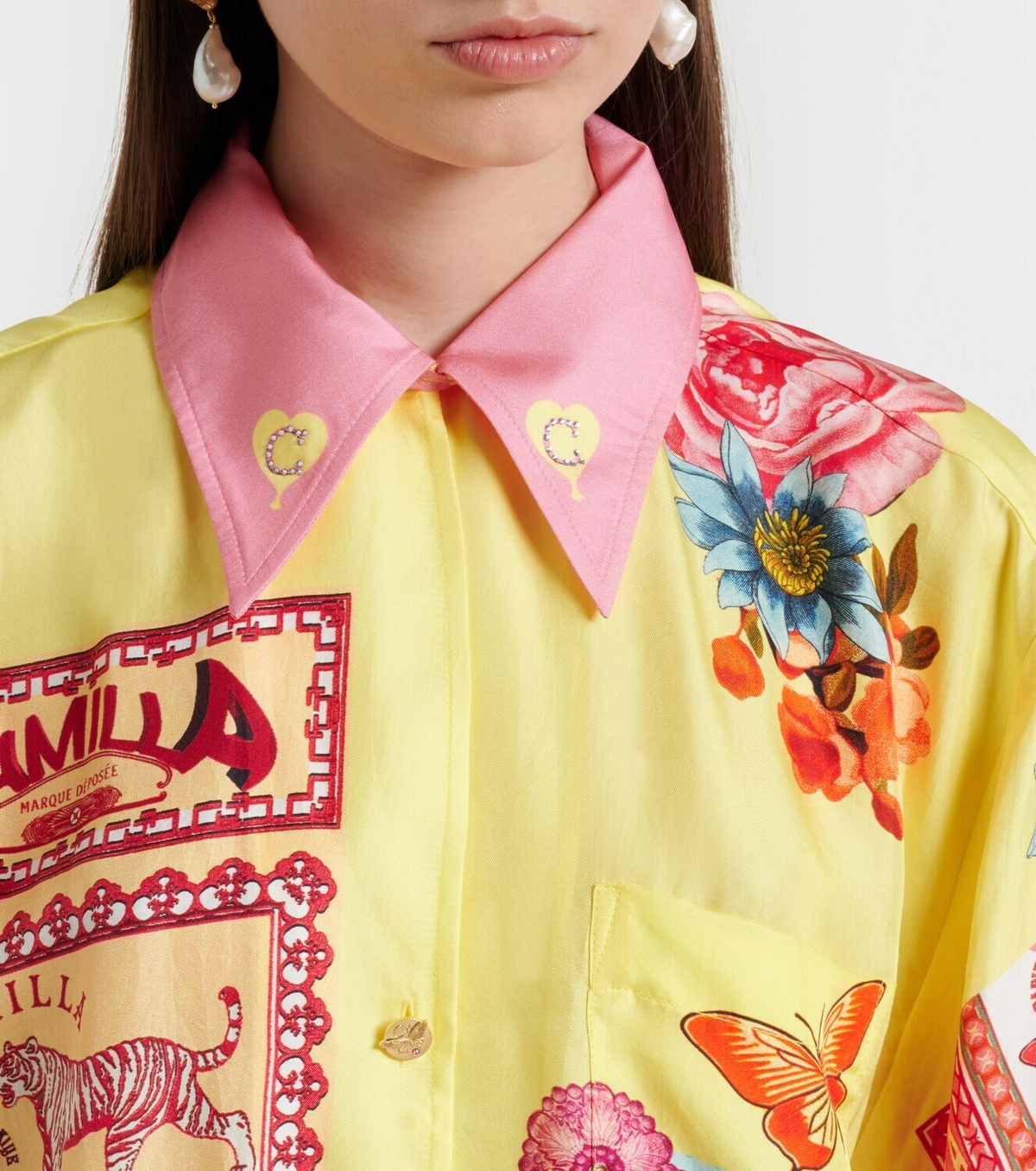 Camilla Collage Kingdom silk bowling shirt