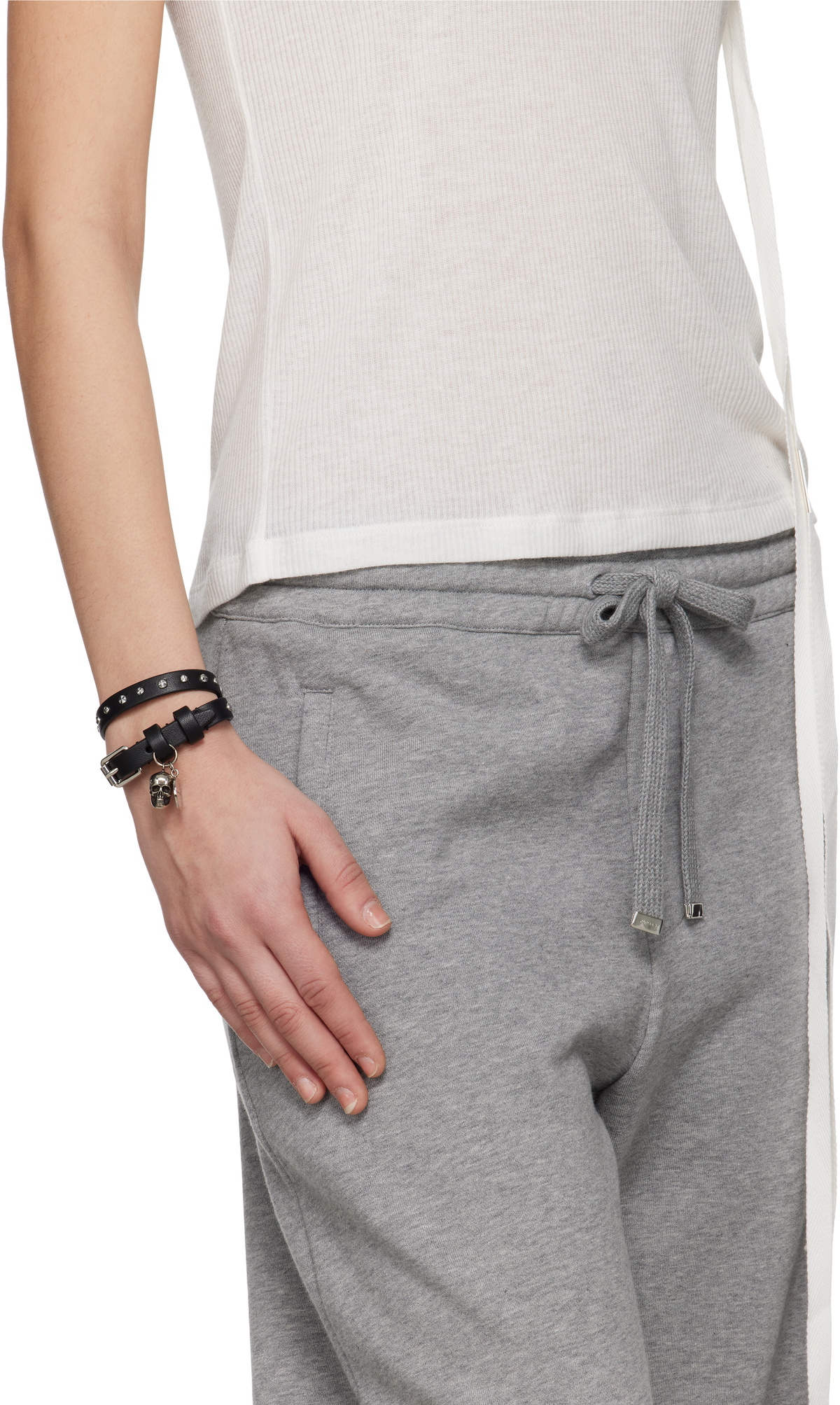 McQueen Black Hammered Studs Double-Wrap Bracelet