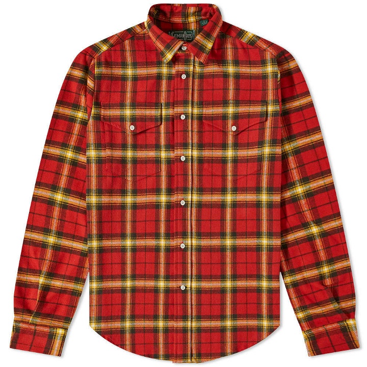 Photo: Gitman Vintage Men's 2 Pocket Twill Check Overshirt - End. Exclusive in Red