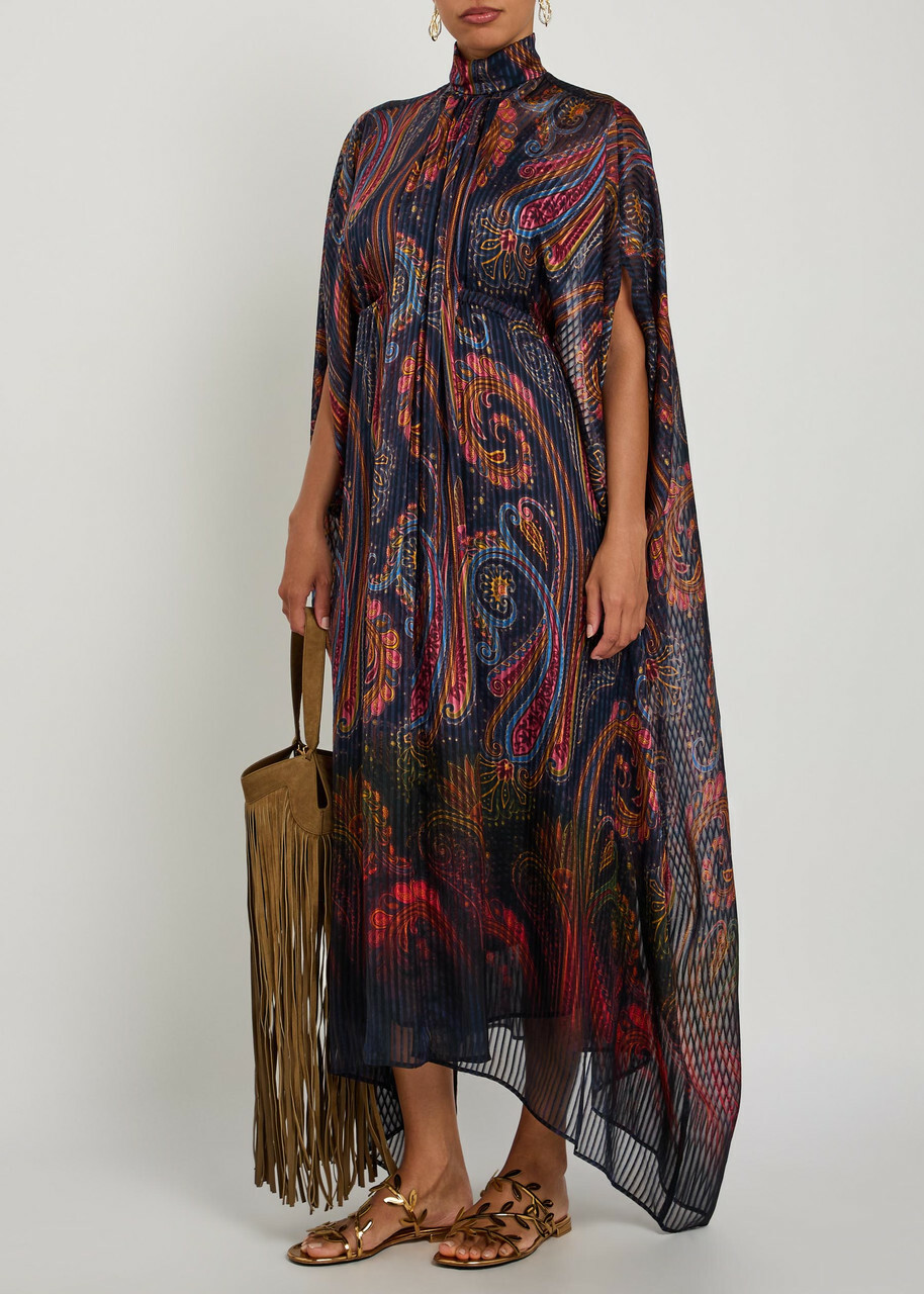 Etro Printed Gathered Silk-chiffon Midi Dress Multicoloured