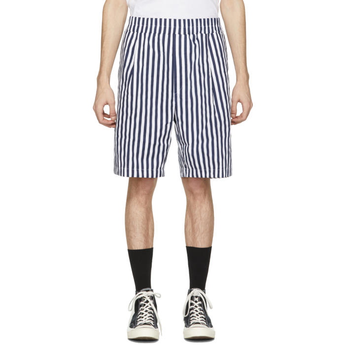 Photo: Sunnei Navy and White Striped Elastic Shorts