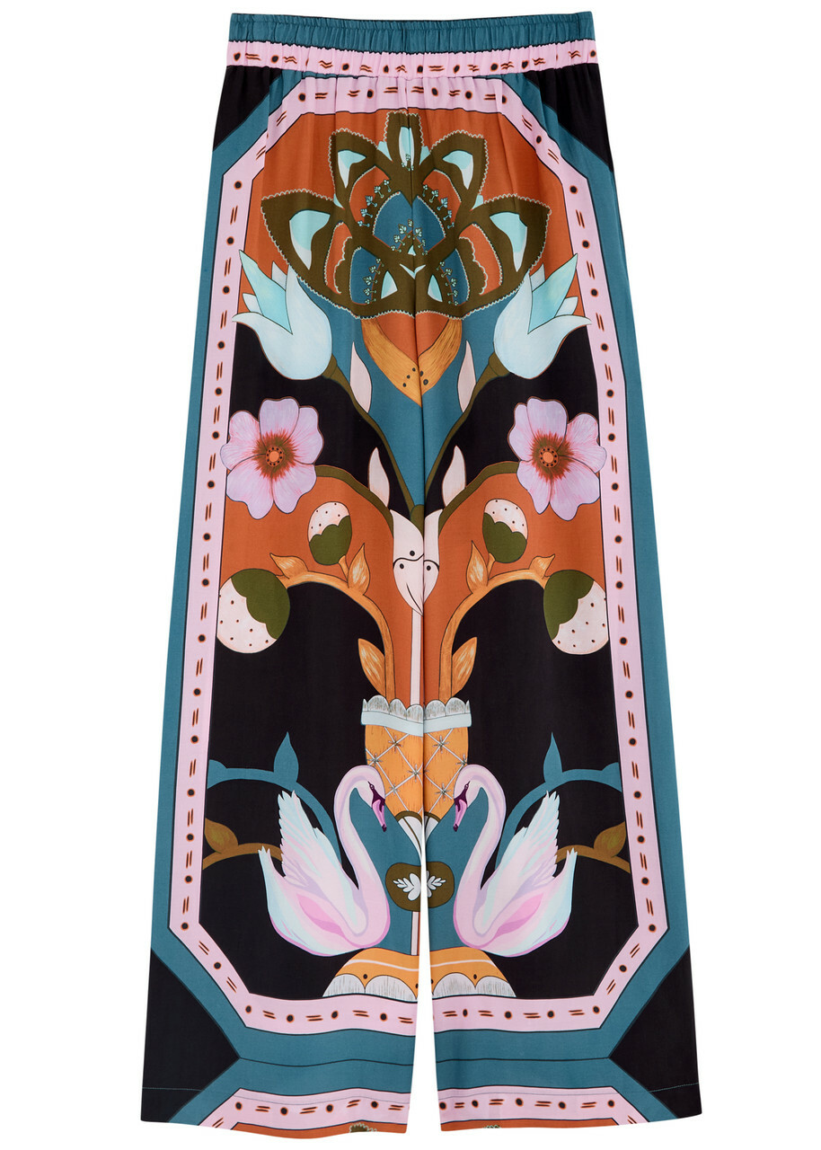 Lug Von Siga Madison Printed Wide-leg Satin Trousers Multicoloured