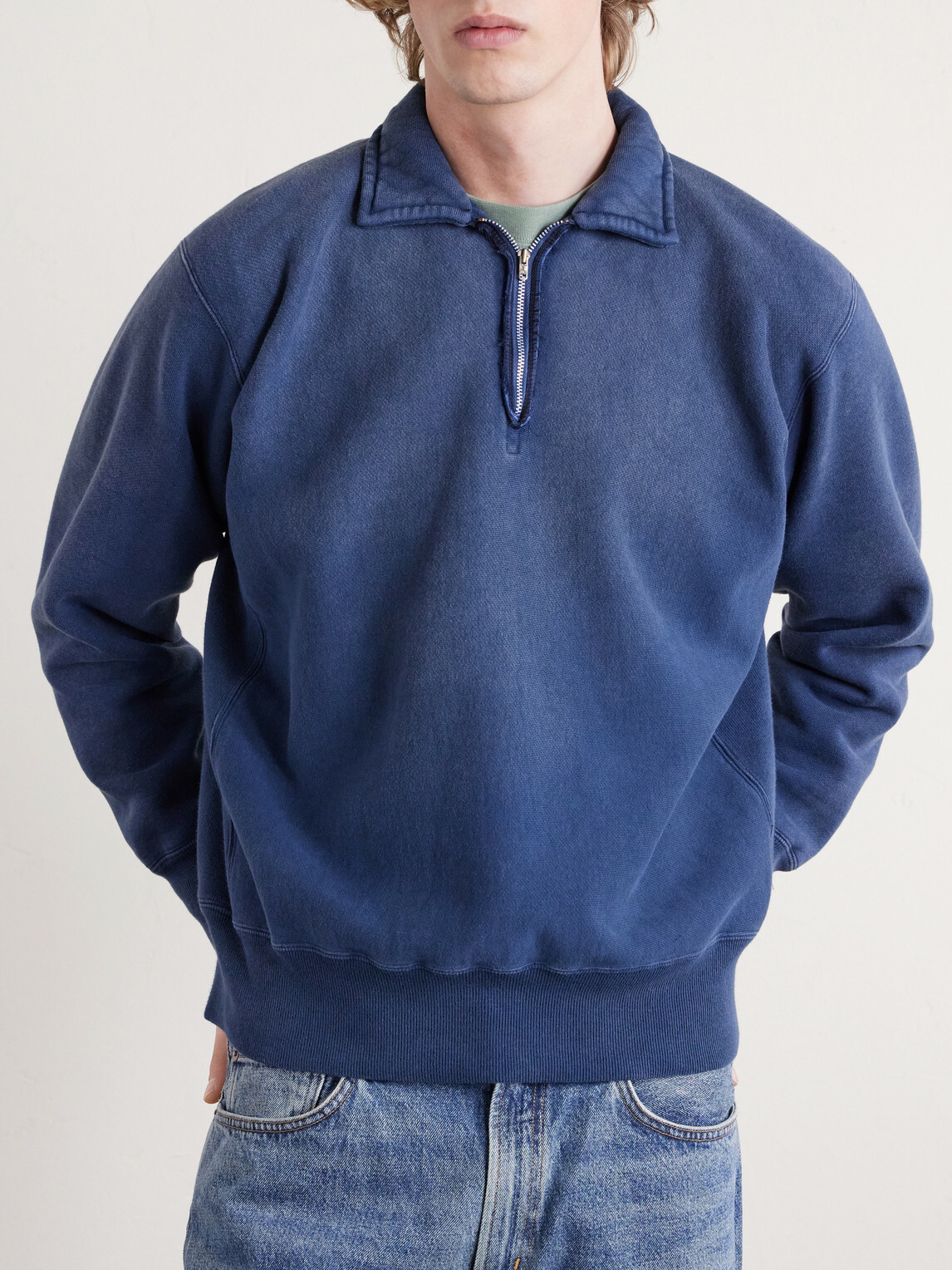 A.PRESSE - Half-Zip Cotton-Jersey Sweatshirt - Blue