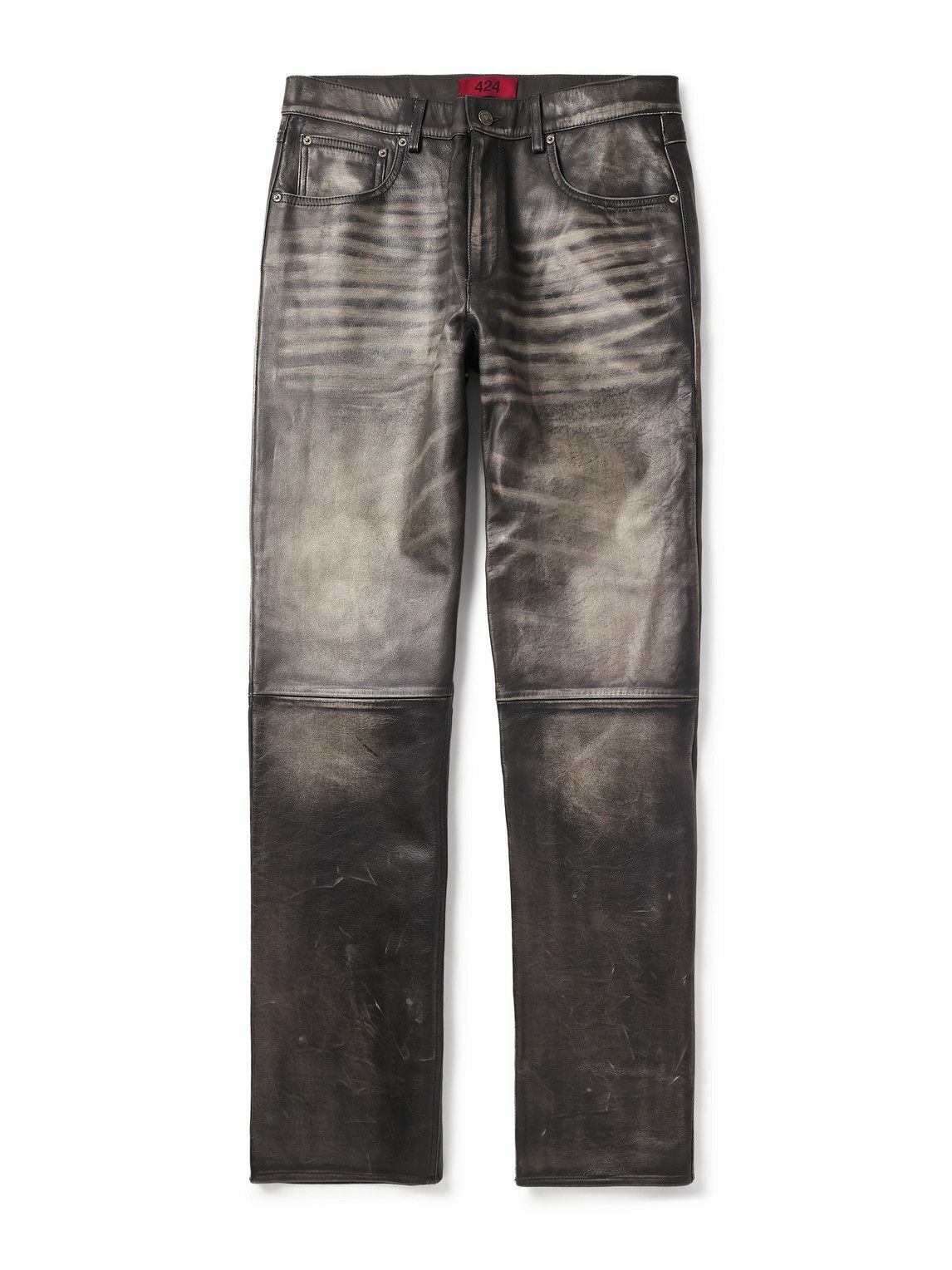 424 - Slim-Fit Straight-Leg Leather Trousers - Black