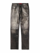 424 - Slim-Fit Straight-Leg Leather Trousers - Black