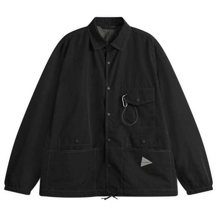 Photo: and wander Men's Crinkled Nylon Shirt Jacket in Black
