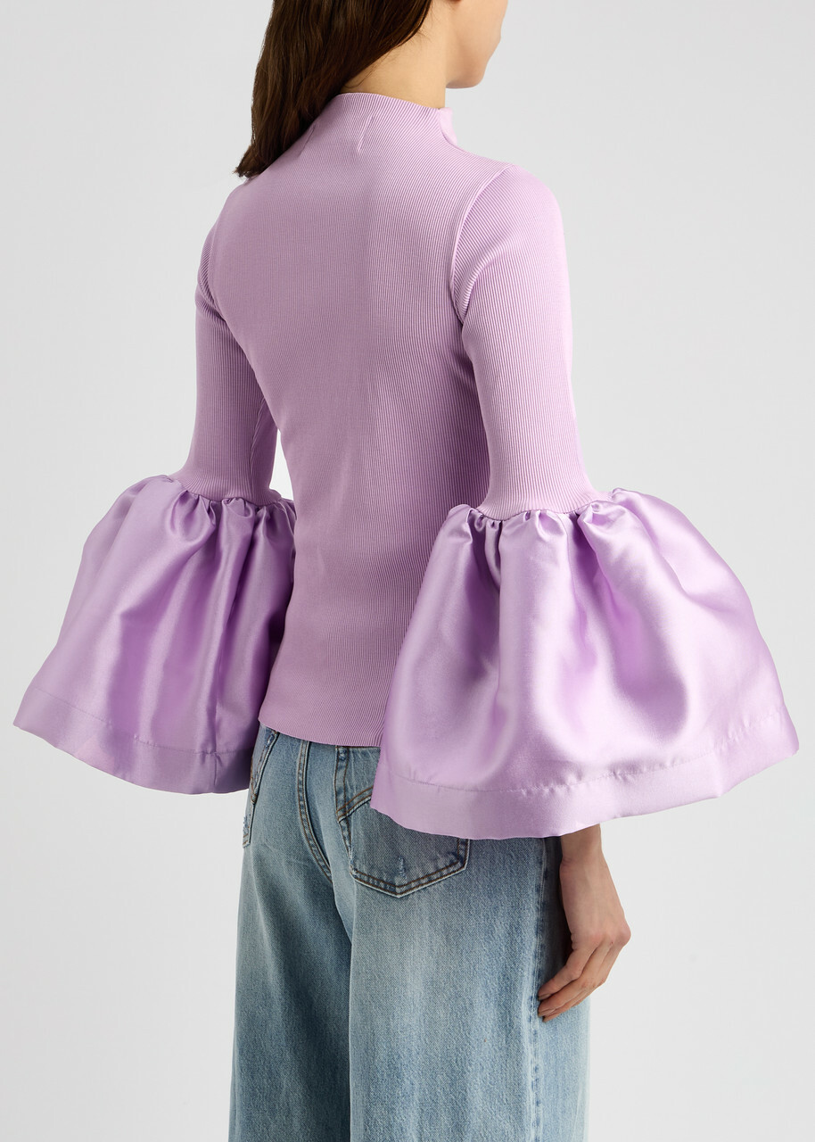 Marques' Almeida Ribbed Stretch-cotton and Taffeta top Lilac
