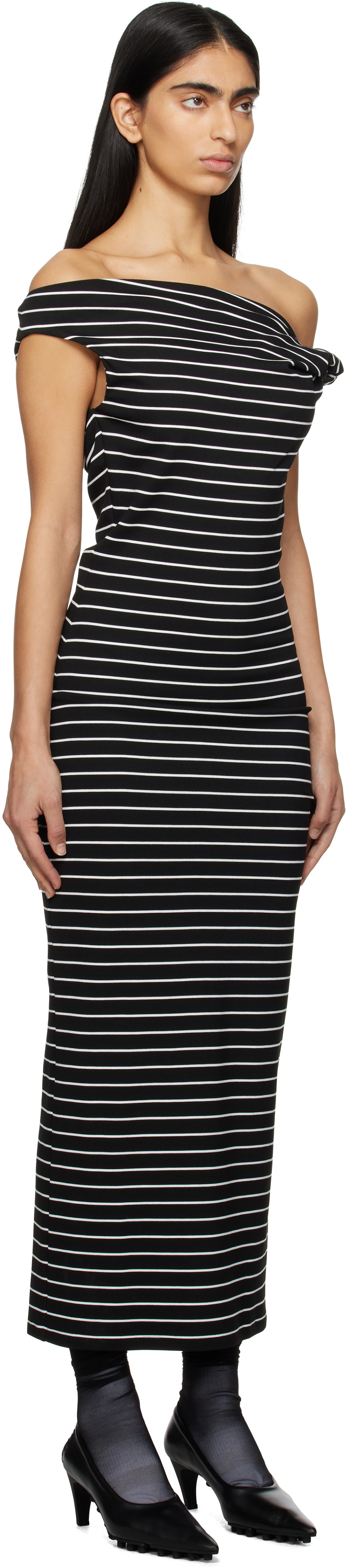MSGM Black & White Striped Midi Dress