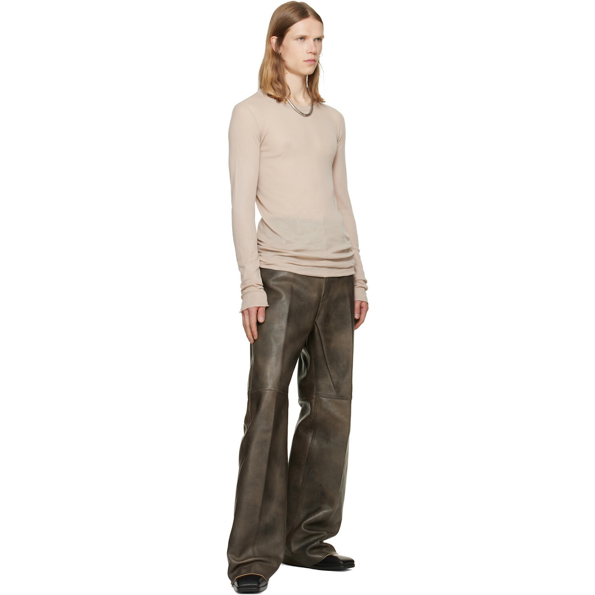 Rick Owens Taupe Tower Rib LS T-shirt