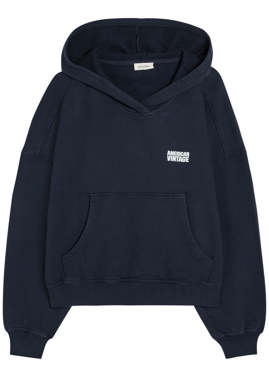 American Vintage Plizzy Hooded Cotton Sweatshirt Navy