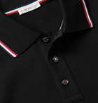 MONCLER - Slim-Fit Contrast-Tipped Logo-Appliquéd Cotton-Piqué Polo Shirt - Black