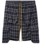 Rhude - Checked Brushed Cotton-Flannel Drawstring Cargo Shorts - Blue