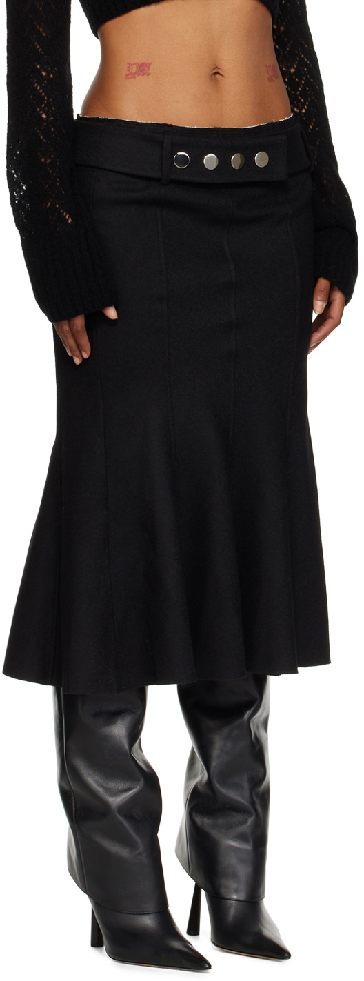 JUNEYEN Black Flared Midi Skirt