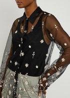 Toteme Floral-embroidered Sheer Tulle Shirt Black And White