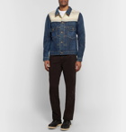 visvim - Striped Bouclé-Trimmed Denim Jacket - Men - Indigo