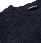 Balenciaga - Oversized Logo-Embroidered Brushed Cotton-Blend Sweater - Blue
