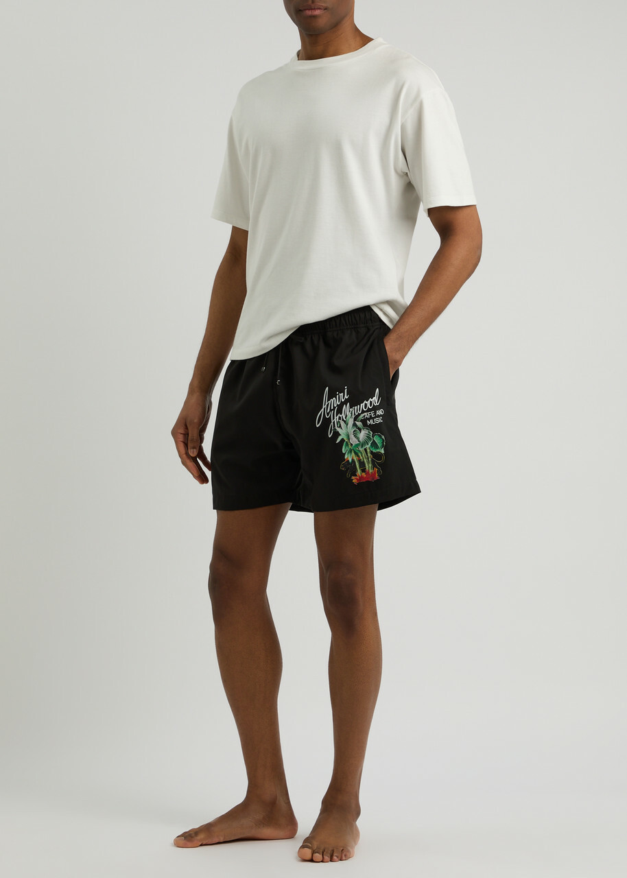 Amiri Logo Printed Shell Swim Shorts Black