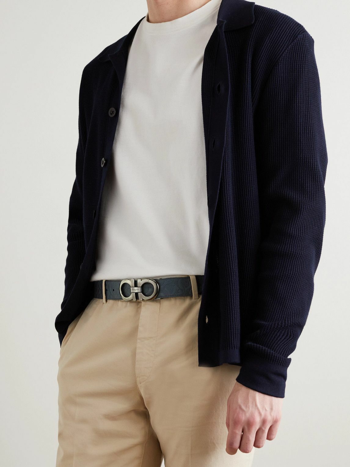 ベルト Salvatore Ferragamo Reversible Embossed Blue Leather Belt Salvatore Ferragamo - 3.5cm Reversible Logo-Embossed Full