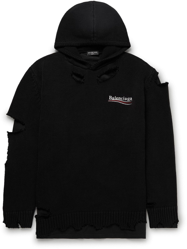 Photo: Balenciaga - Oversized Distressed Logo-Print Cotton Hoodie - Black