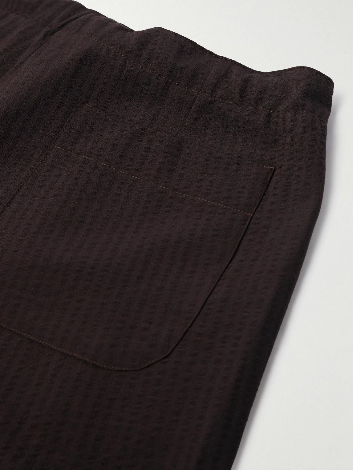 Stòffa - Straight-Leg Pleated Wool-Seersucker Shorts - Brown