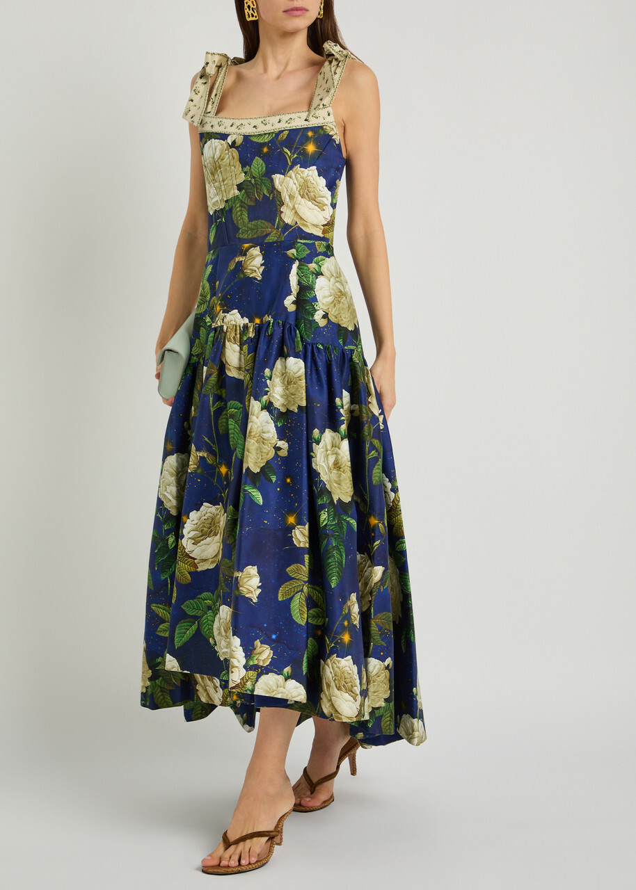 Alice + Olivia Rosalee Floral Print Cotton-blend Midi Dress Multicoloured