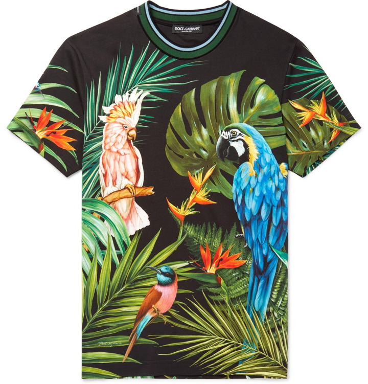 Photo: Dolce & Gabbana - Slim-Fit Contrast-Trimmed Printed Cotton-Jersey T-Shirt - Multi