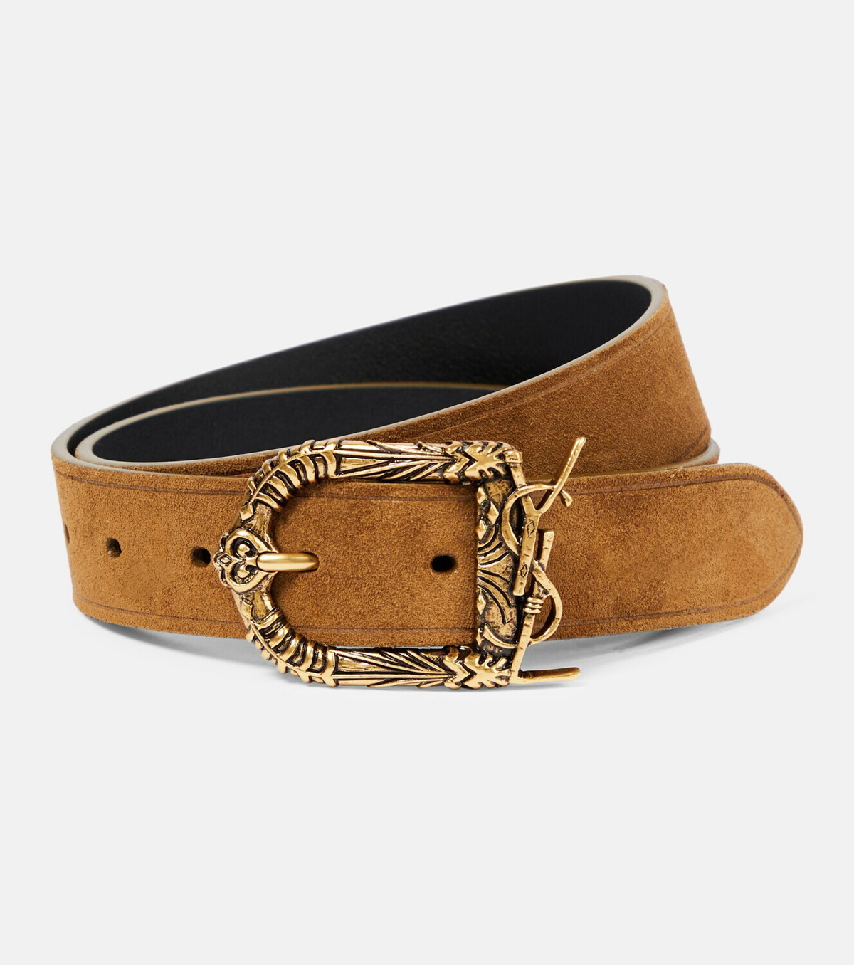 Saint Laurent Monogramme Suede Belt - Women - Black Belts