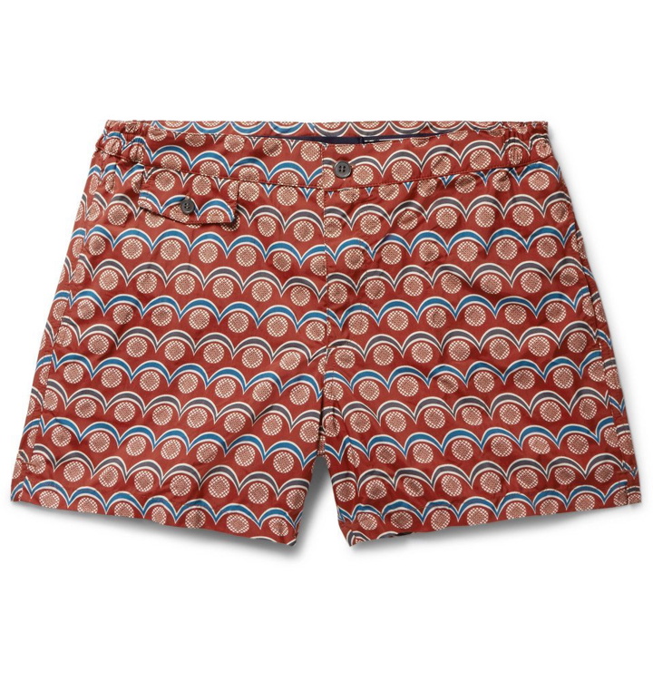 Photo: Incotex - Slim-Fit Short-Length Printed Swim Shorts - Brick