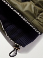 Sacai - Quilted Ripstop, Leather, Felt and Ribbed-Knit Hooded Down Jacket - Green