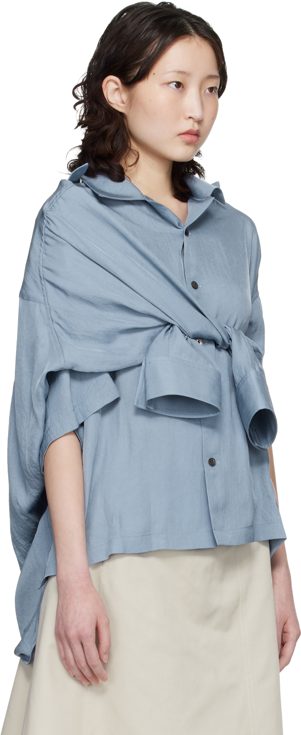 Maison MIHARA YASUHIRO Blue Shawl Layered Shirt