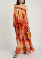 Zimmermann Luna Printed Strapless Silk Gown Red