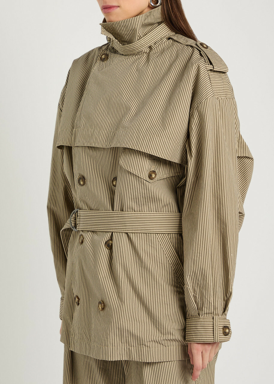 Isabel Marant étoile Claya Striped Belted Cotton Jacket Beige