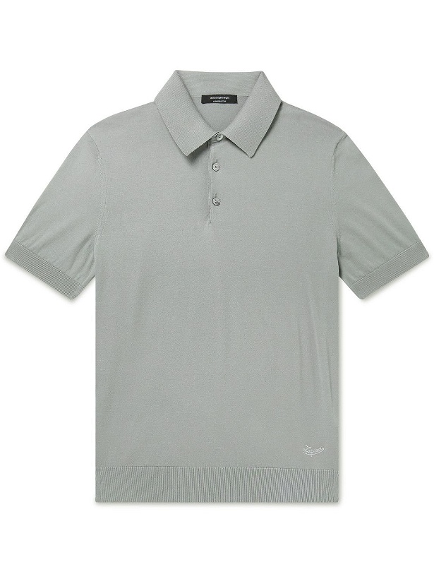 Photo: Ermenegildo Zegna - Logo-Embroidered Cotton Polo Shirt - Gray