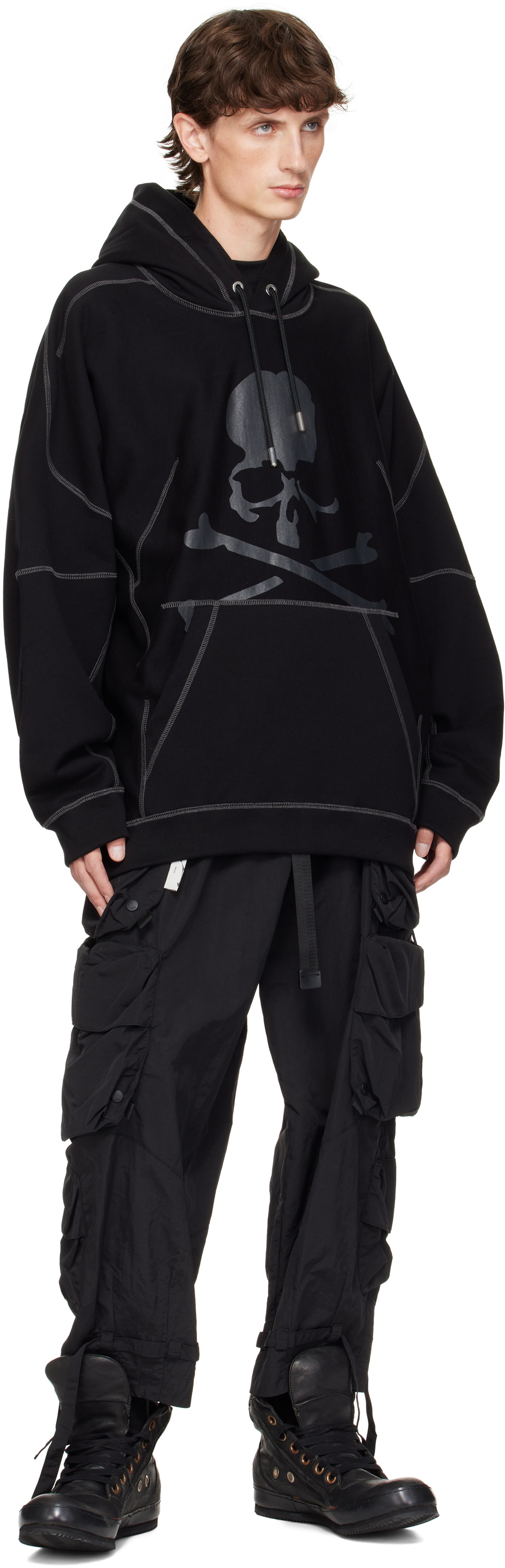 パーカー・フーディ mastermind JAPAN STICHWORK HOODIE (MJ25E14SW045 015 BLACK) mastermind JAPAN Black Boxy Fit Stitching Hoodie mastermind