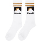 Rhude White and Gold Mountain Logo Socks