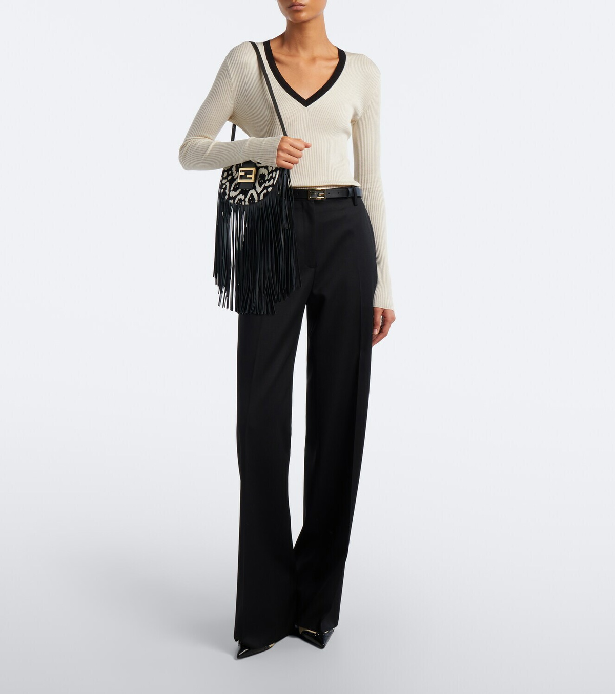 Fendi Croissant fringed calf hair shoulder bag