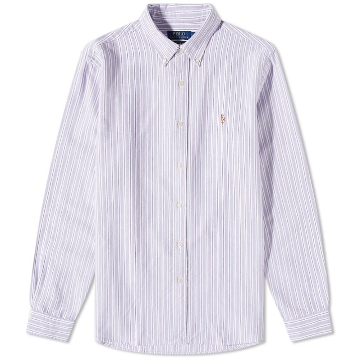 Photo: Polo Ralph Lauren Men's Broad Stripe Button Down Shirt in Hampton Purple/Navy Multi