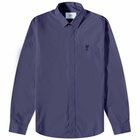 AMI Men's Tonal Heart Button Down Shirt in Nautic Blue