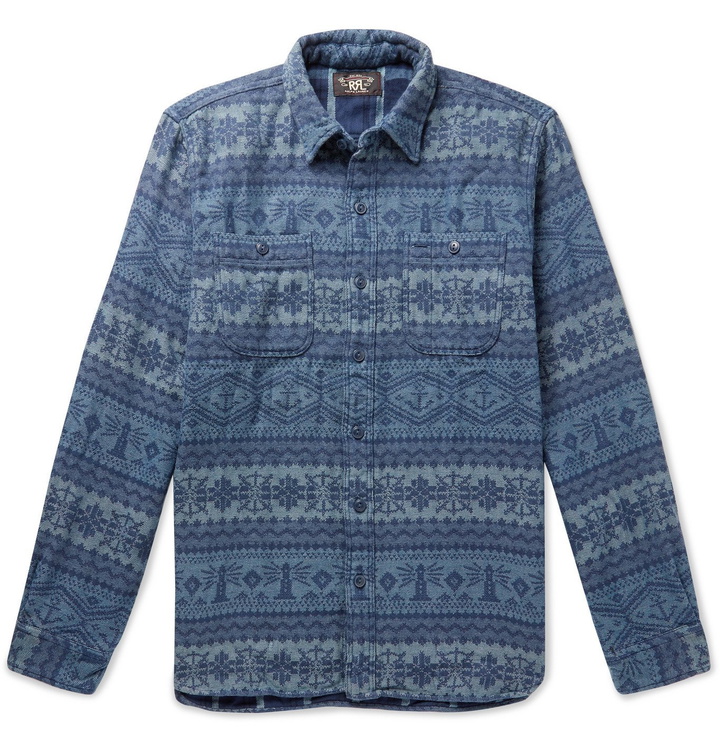 Photo: RRL - Farrell Indigo-Dyed Fair Isle Cotton-Jacquard Overshirt - Blue