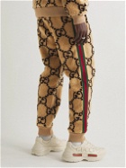 GUCCI - Striped Logo-Jacquard Wool-Blend Fleece Sweatpants - Brown