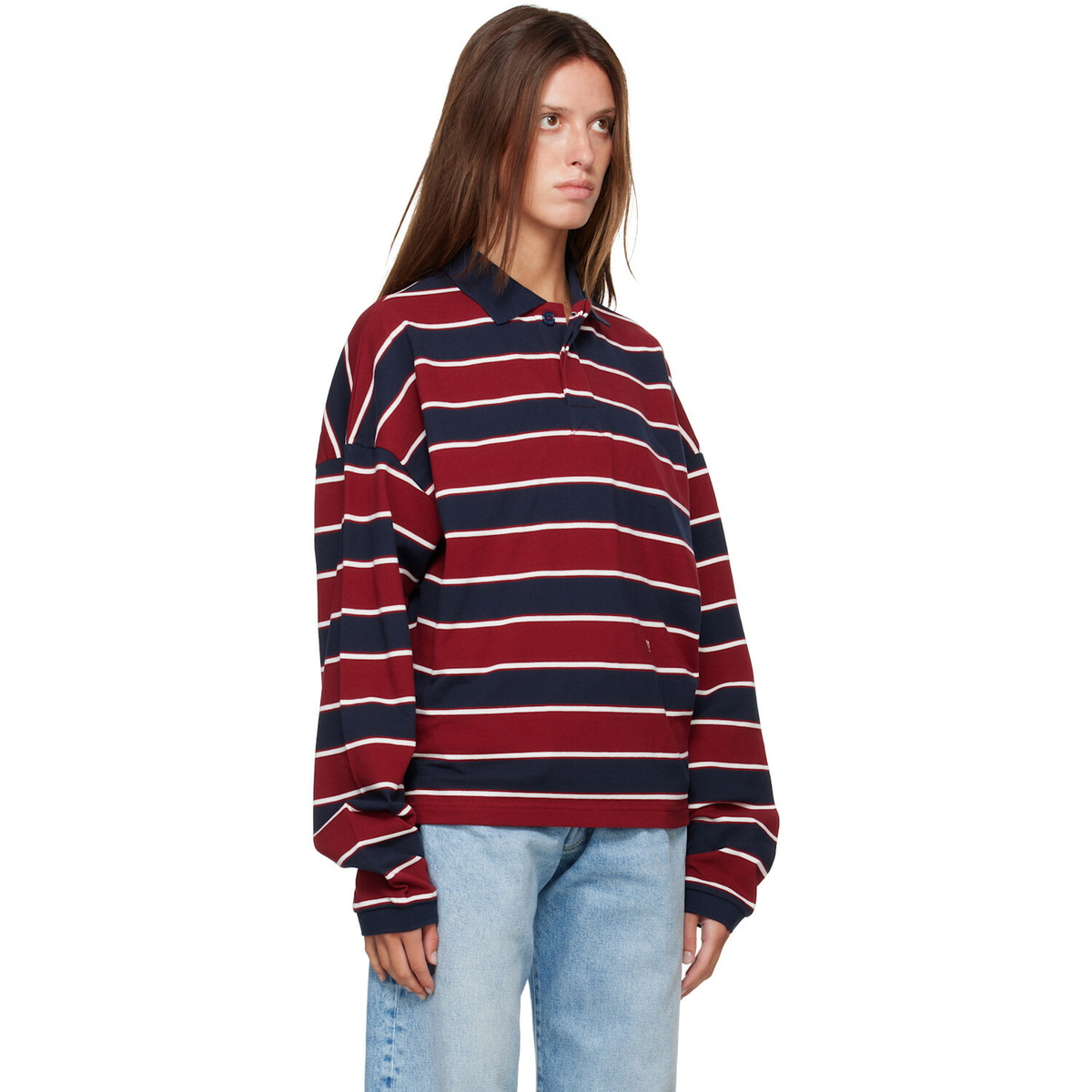 Rhude Burgundy & Navy Fontaine Striped L/S Polo