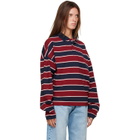 Rhude Burgundy & Navy Fontaine Striped L/S Polo
