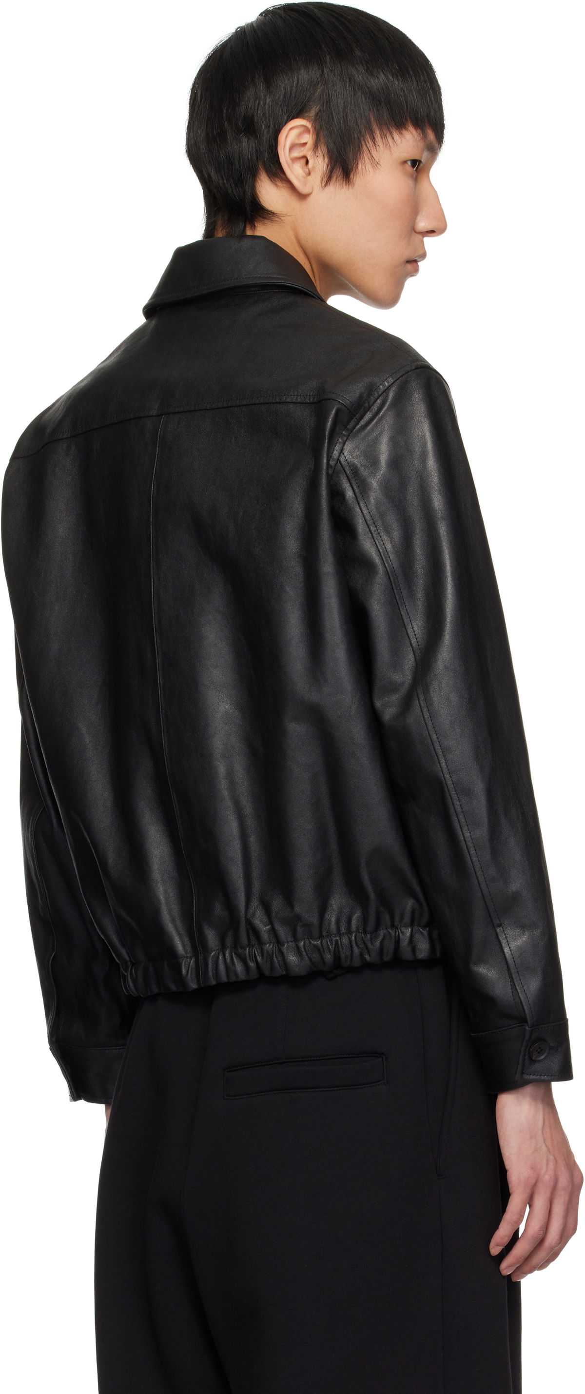 YOKE Black Zip Leather Jacket