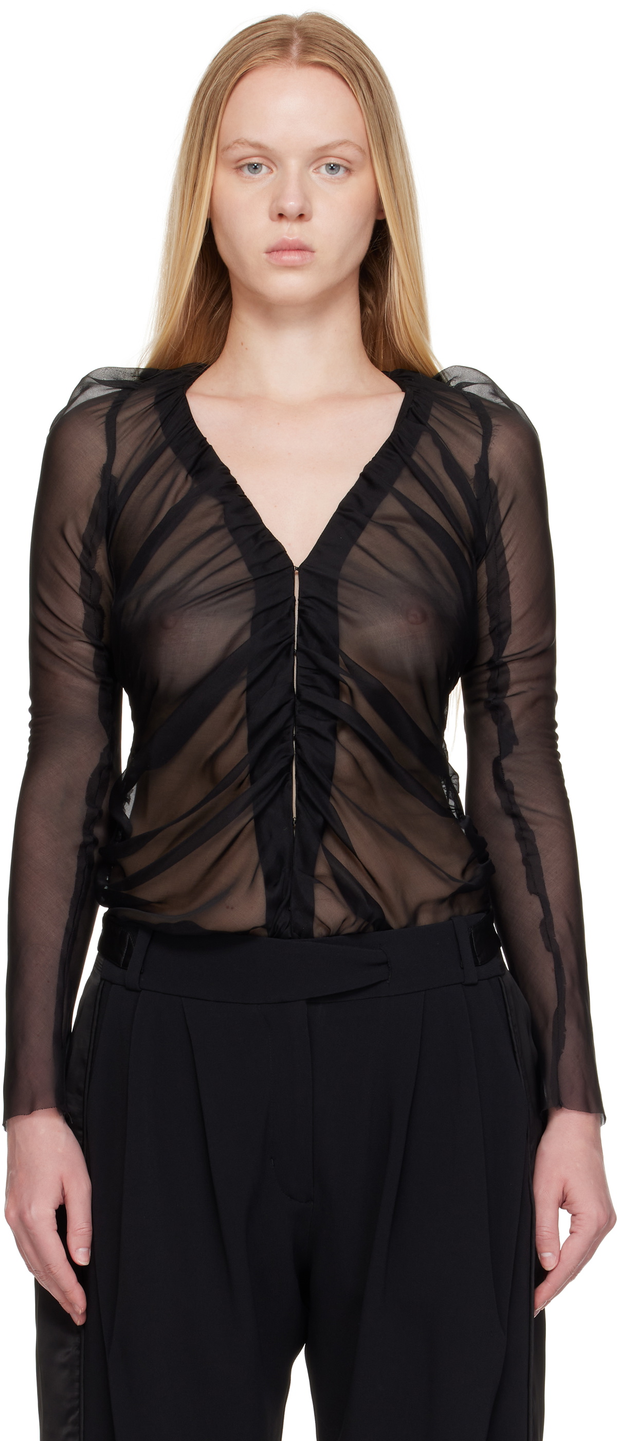 AARON ESH Black Ruched Blouse